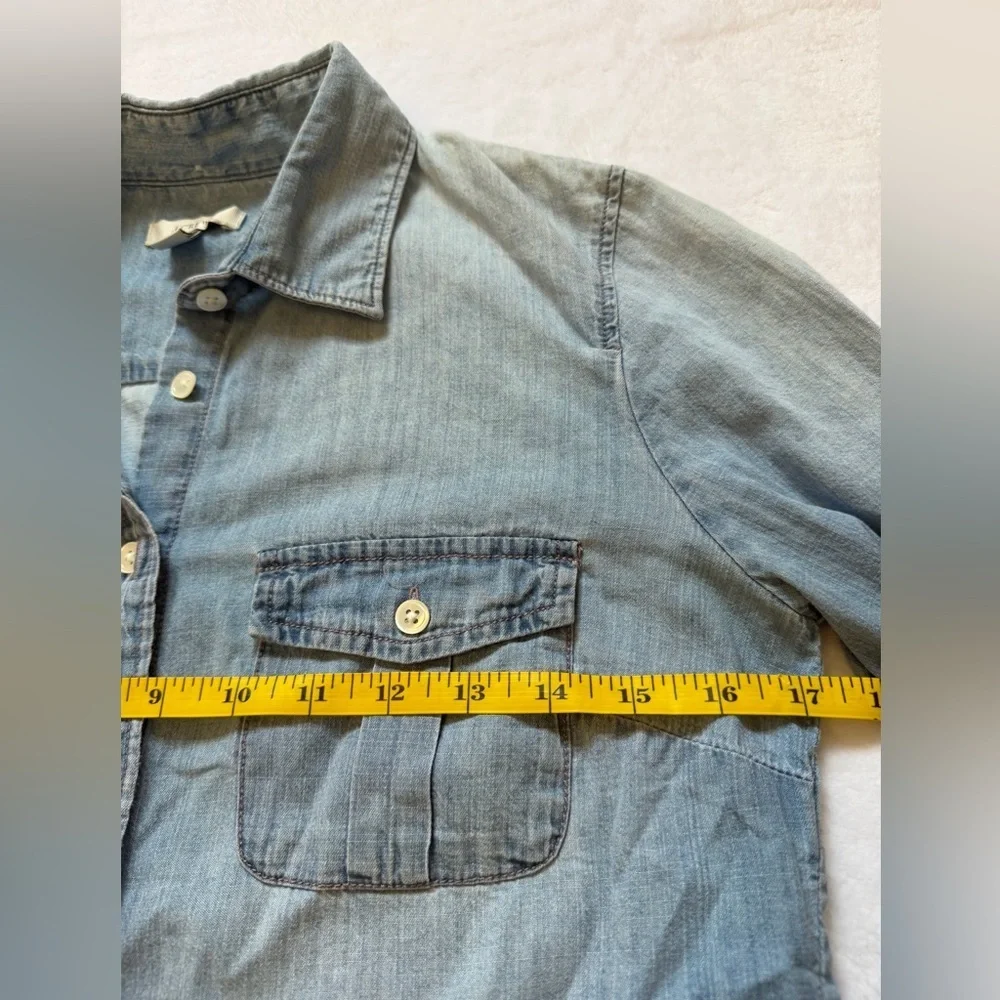 J CREW Women's Size 0 Pocket Button Front Shirt Denim Chambray